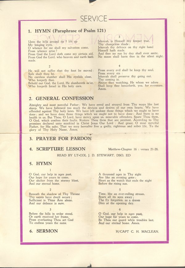 Memorial Service Booklet (page 1)