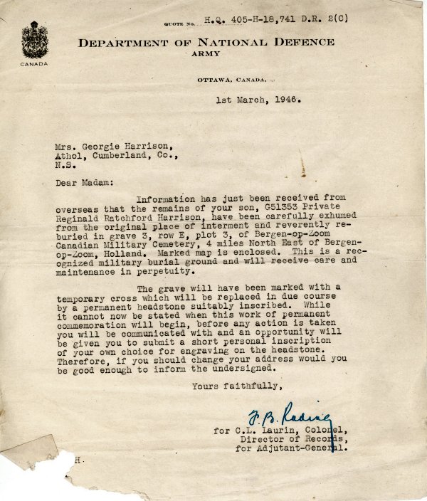 Letter From National Defence (March 1, 1946)