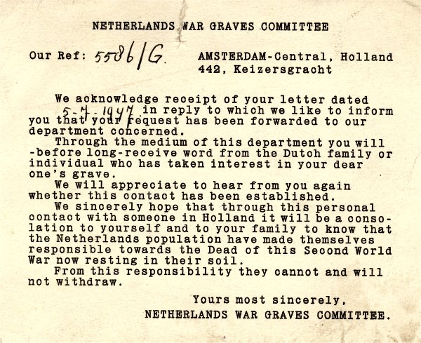 Letter from Dutch War Graves Commission