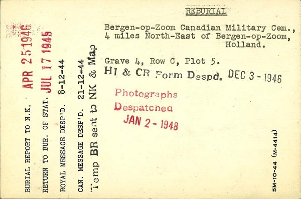 Burial Report (Reverse)