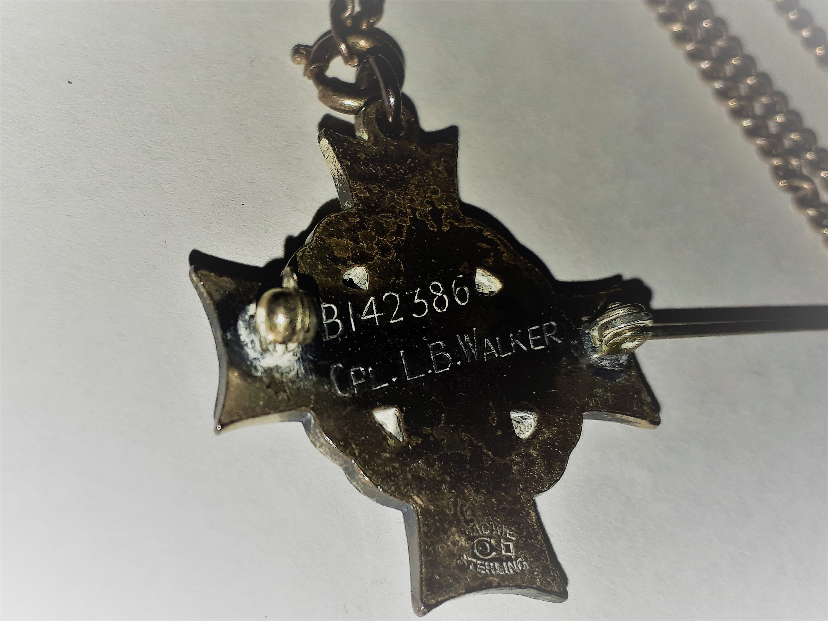 Reverse side of Memorial Cross