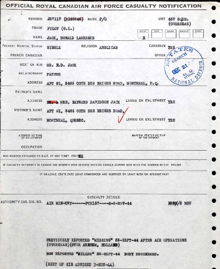 Notification of death