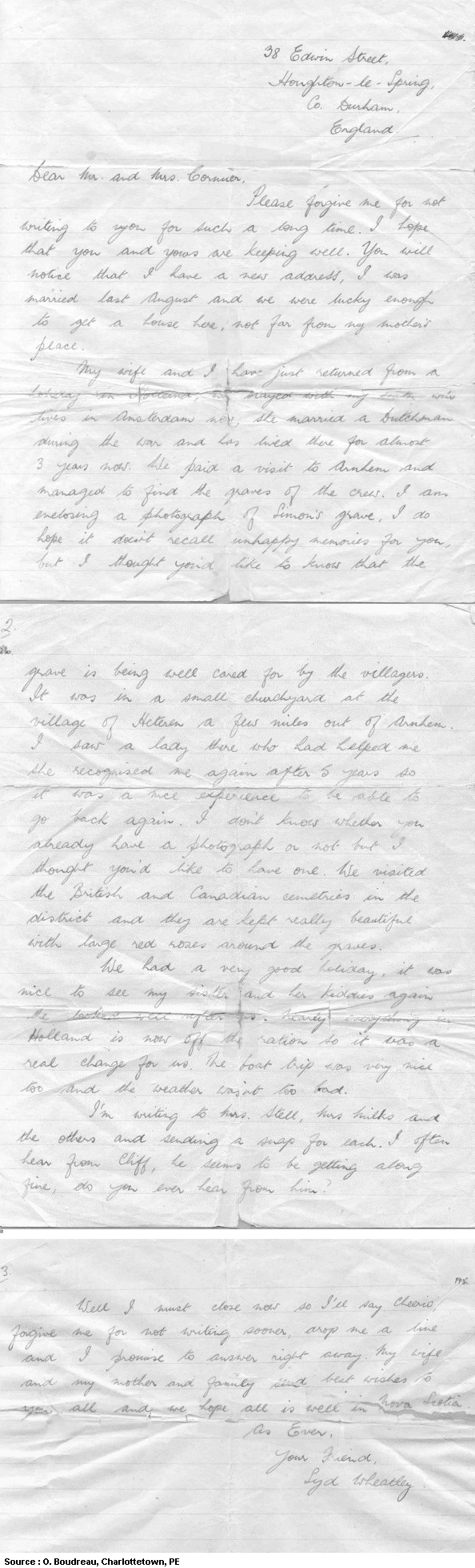 Letter from Syd Wheatly (1958)