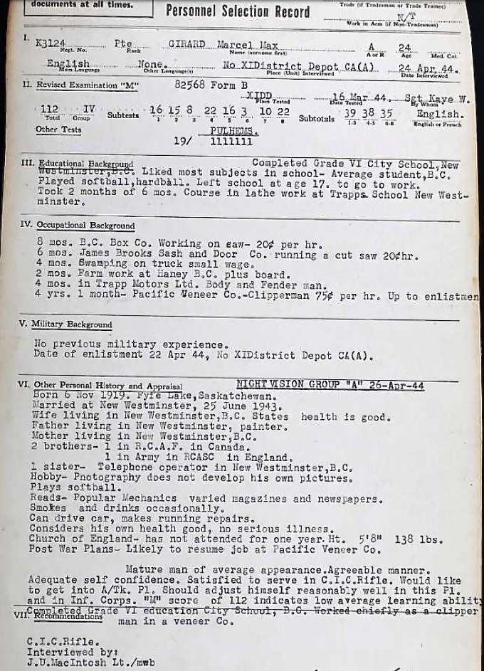 Personnel Selection Form