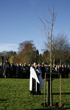 Padre blessing the tree and memorial