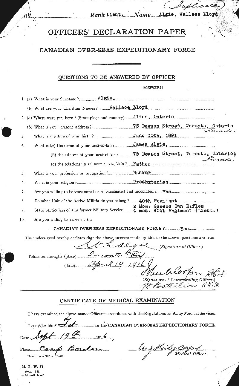 Attestation Paper (front)