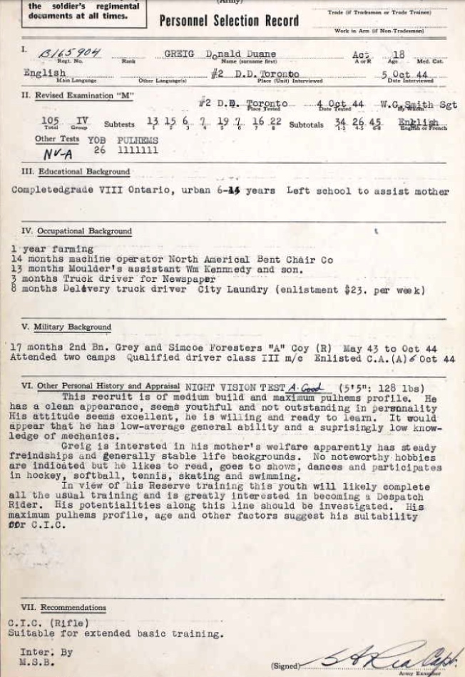 Personnel Selection Form