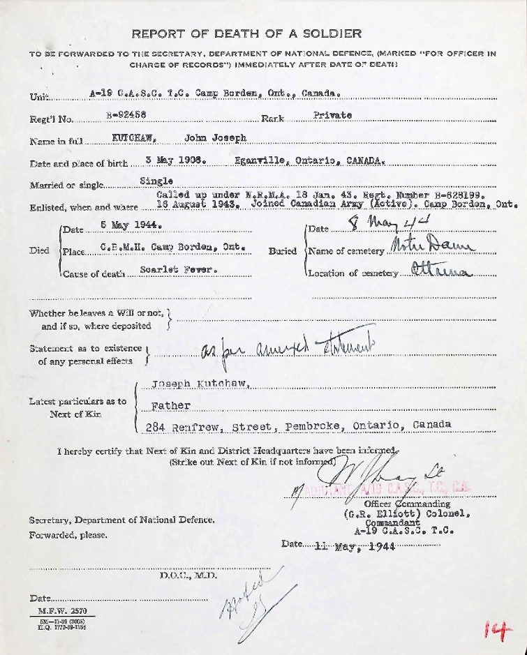 Notification of death