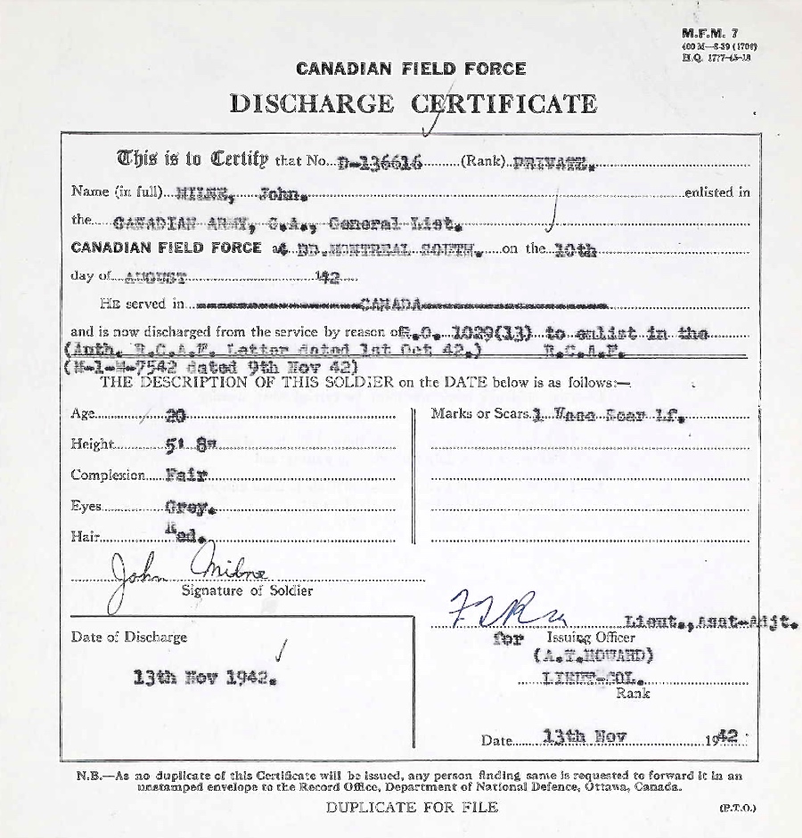 Discharge certificate