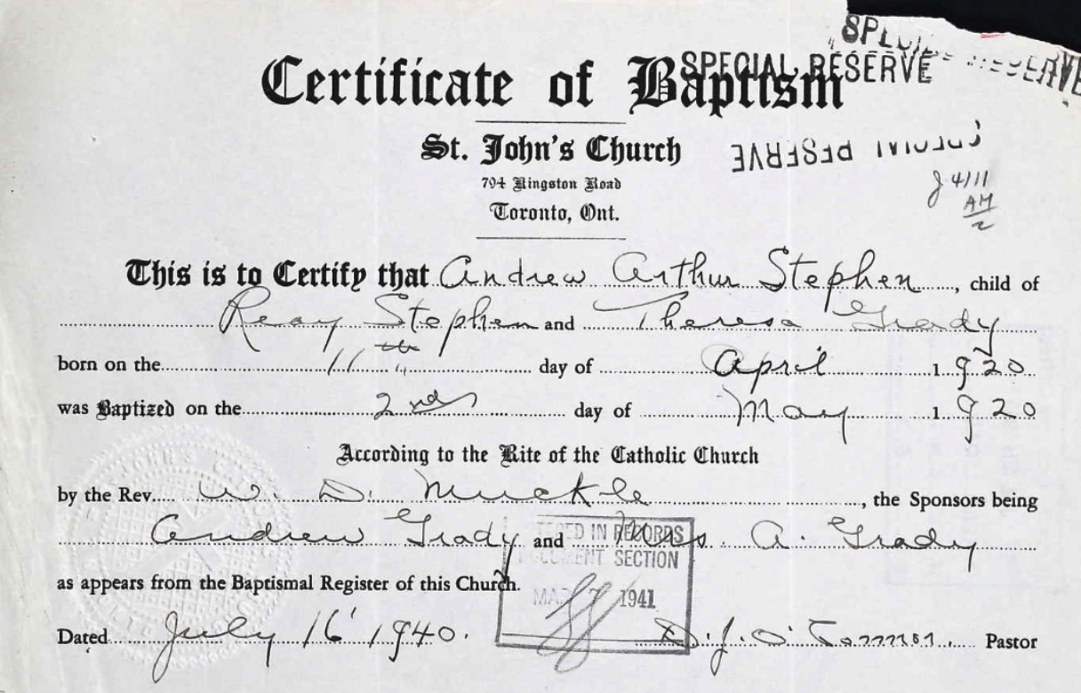 Certificate of baptism