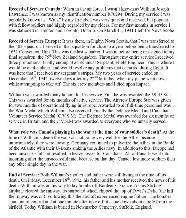 Oakville Remembers Biography (Page 2)