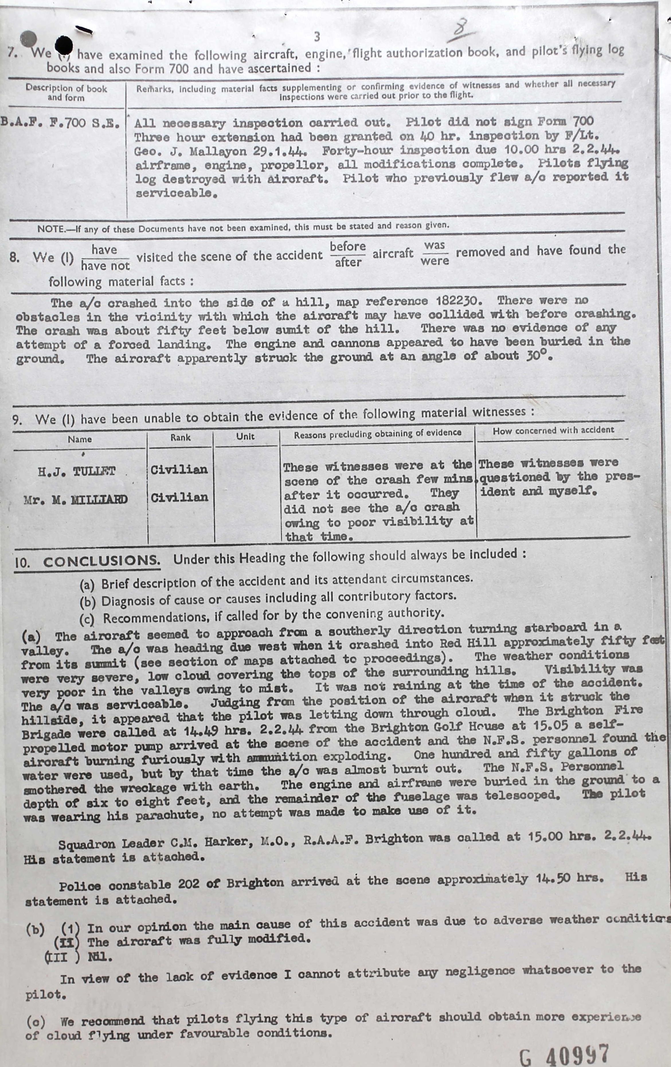 Conclusions of Court of Inquiry of Crash