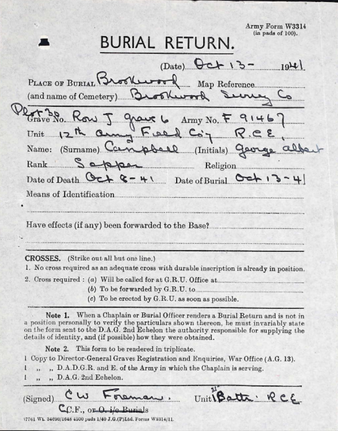 Burial Return Document