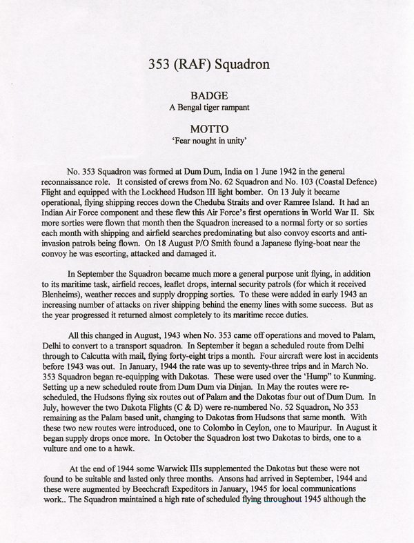 353 ( RAF ) Squadron History