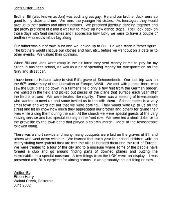 Eileen's tribute to her brother