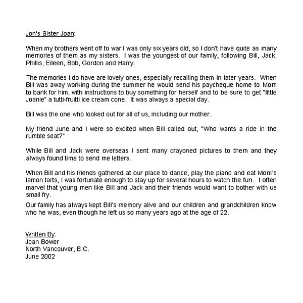 Joan's tribute to her brother