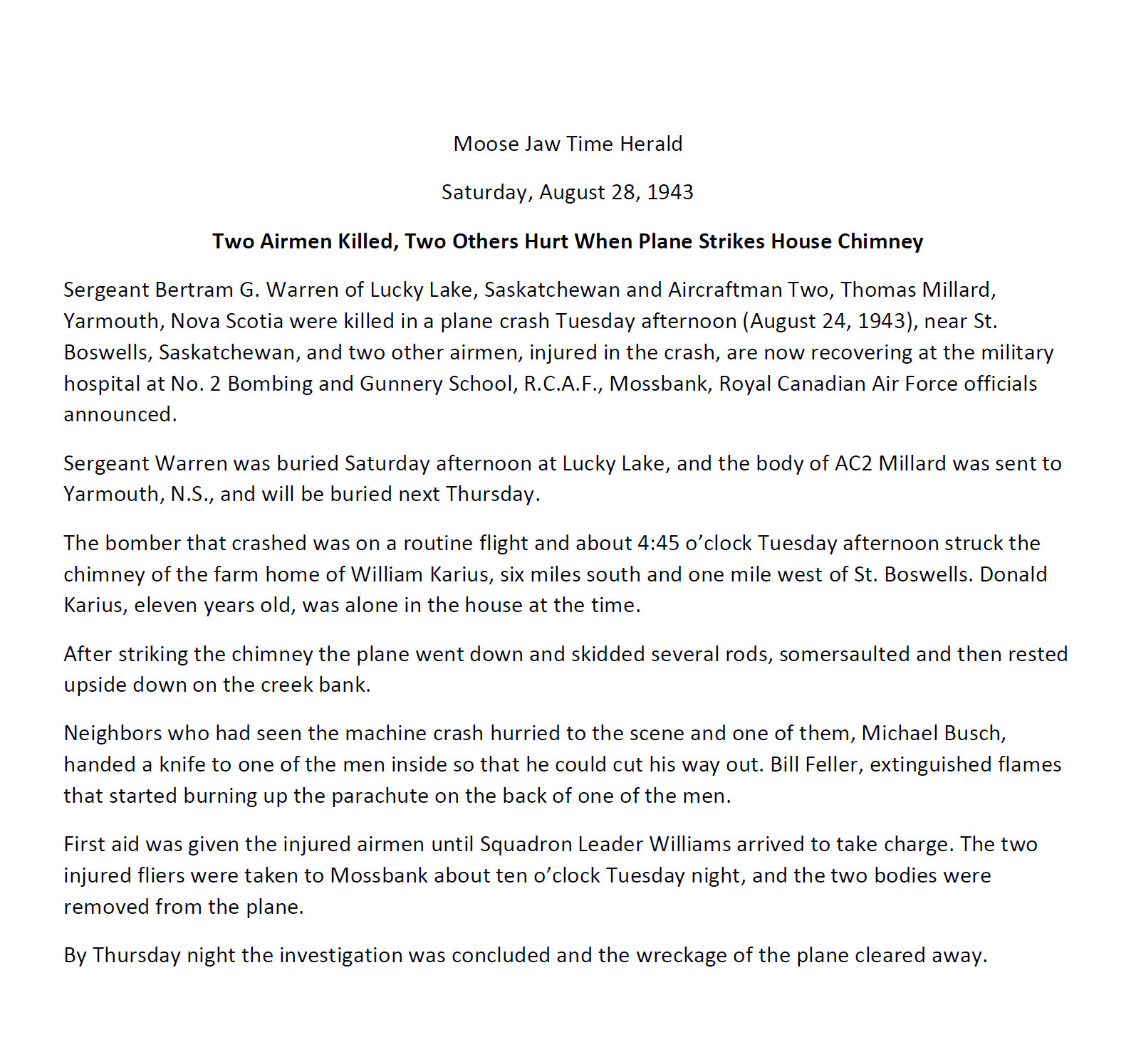 Transcript of Newspaper Clipping