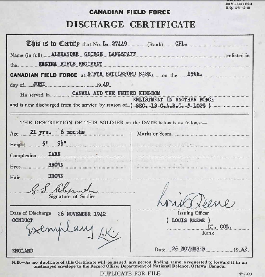 Discharge certificate