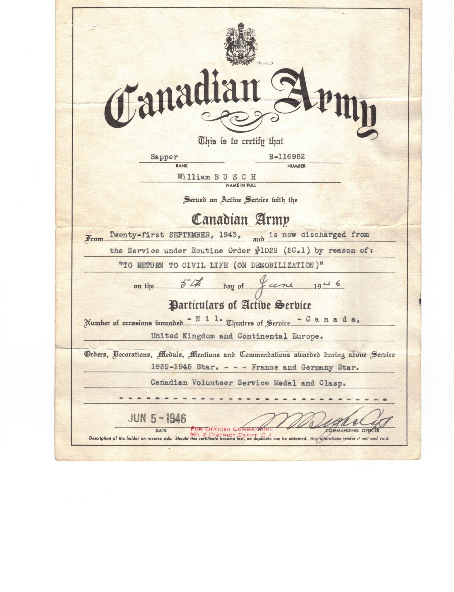 Brother's discharge papers