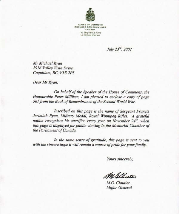 Book of Remembrance - Letter to the family