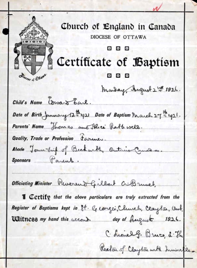 Certificate of Baptism