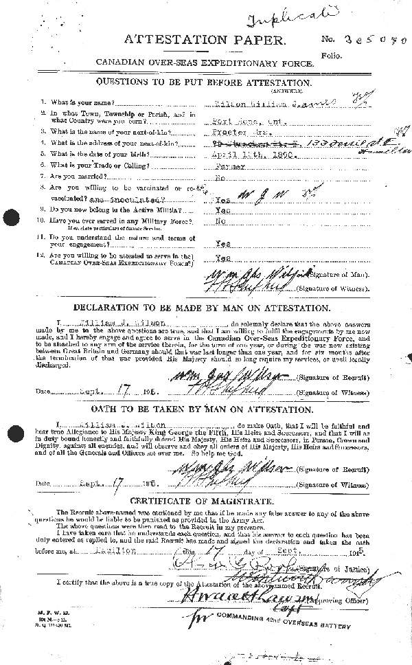 Papier d'attestation (page 1)