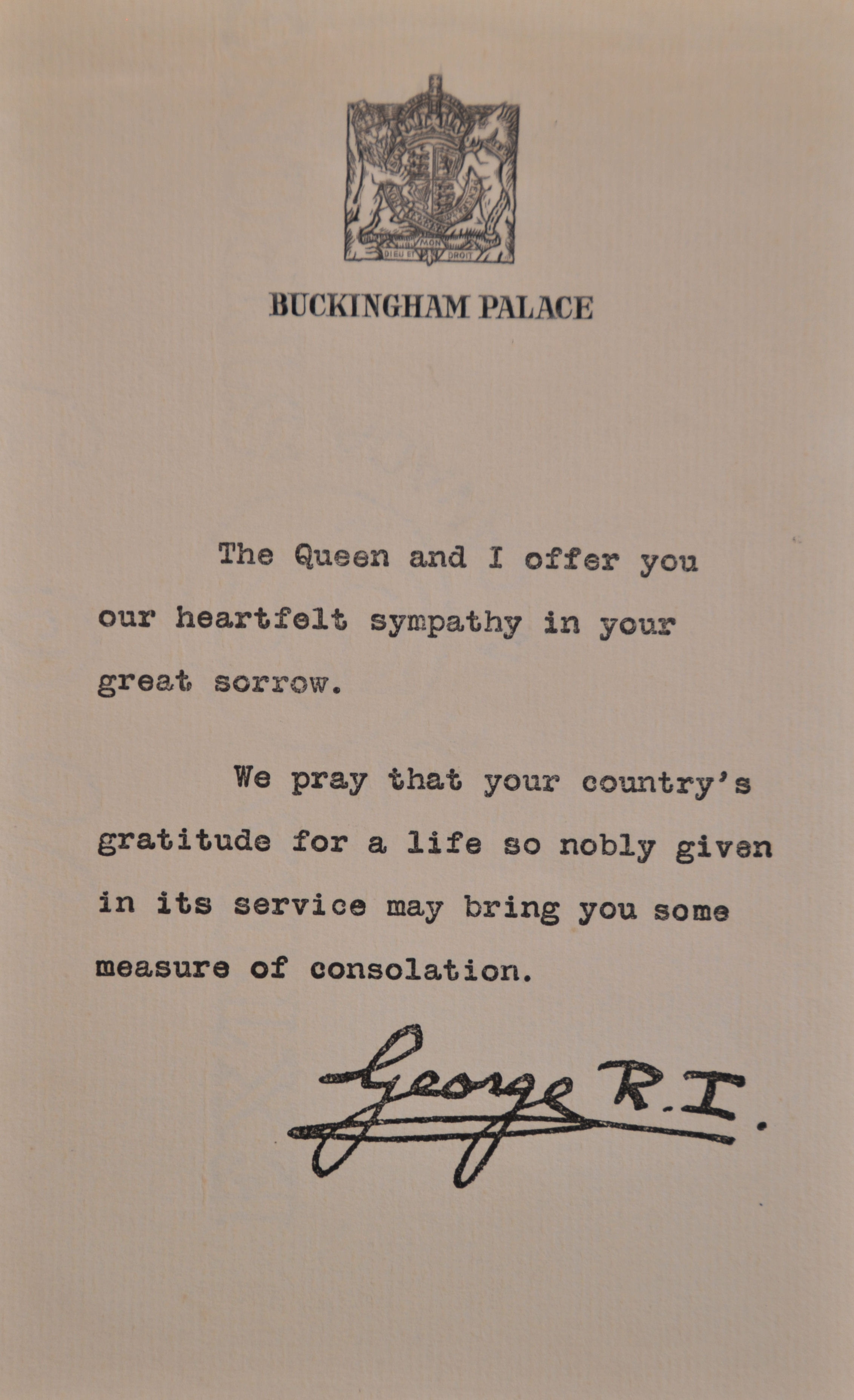 Letter of Condolonces