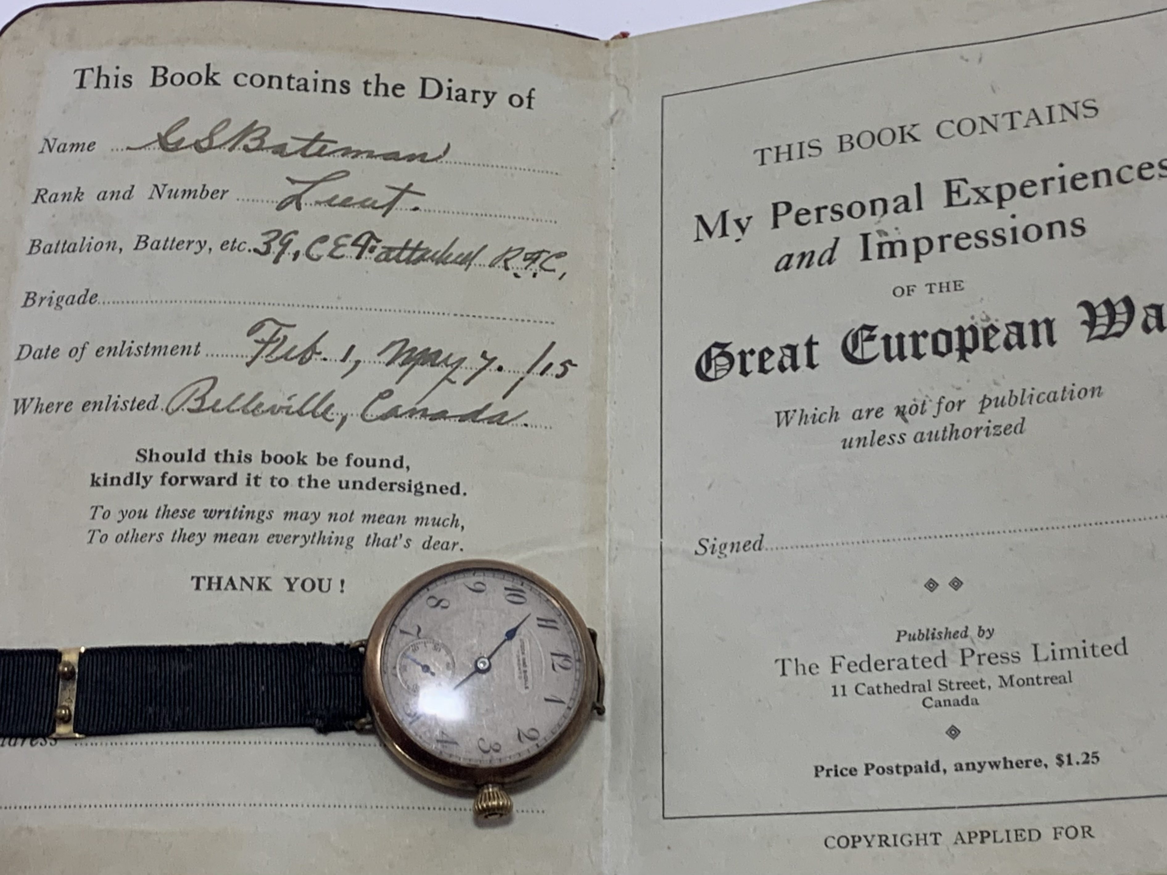 George S. Bateman Diary and Watch