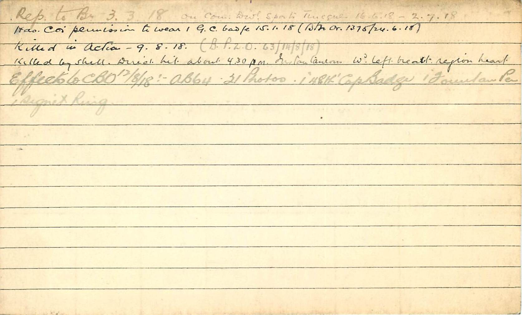 Record of Service Card