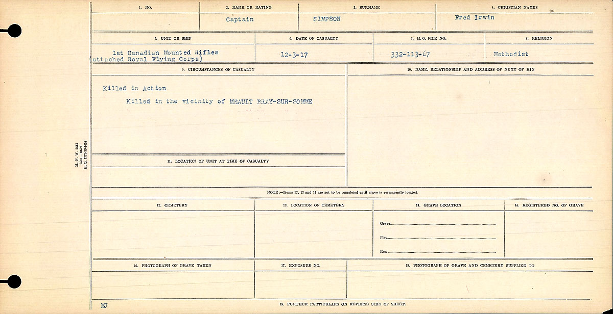 Registres de circonstances du décès