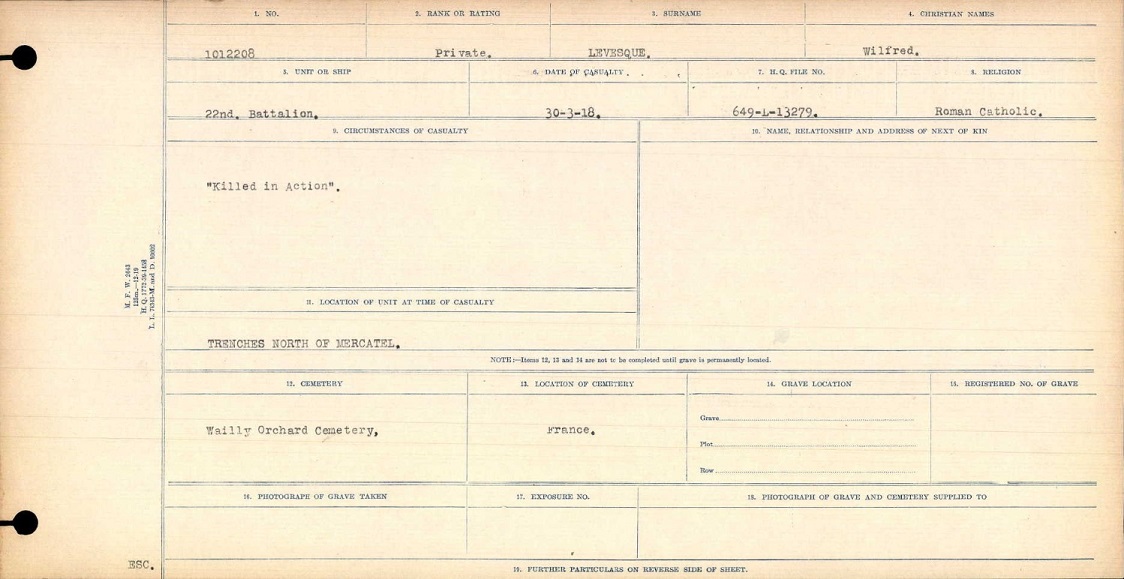 Registre des circonstances de décès