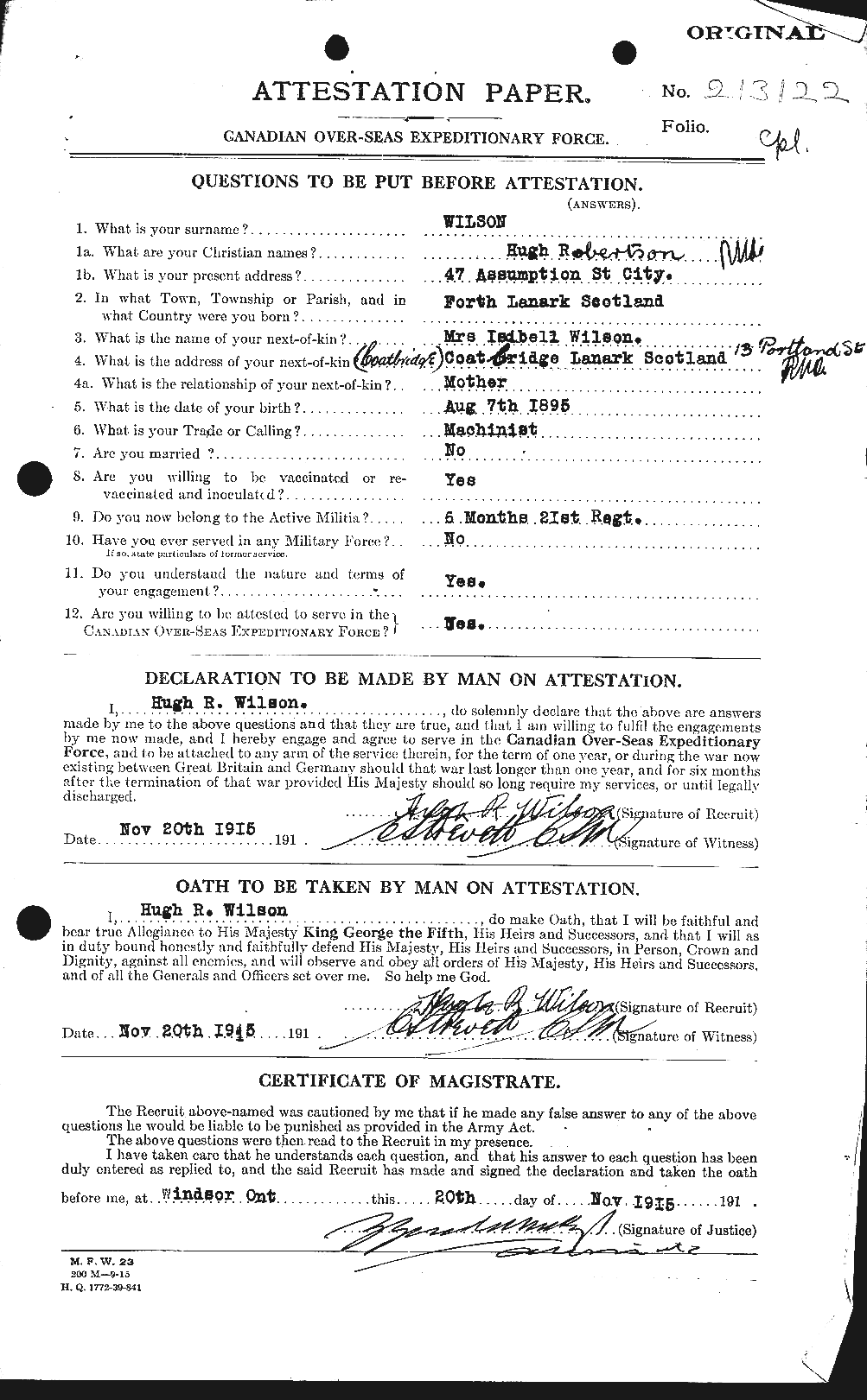 Feuille d'engagement