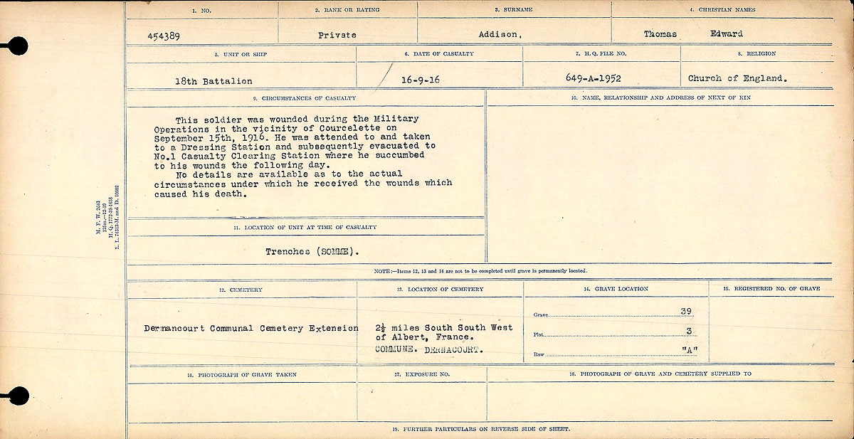 Registres de circonstances du décès