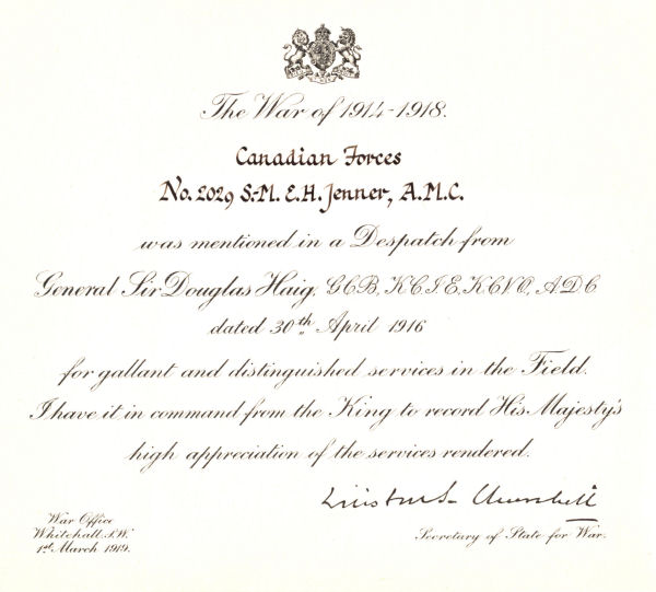 Mentioned in despatches Certificate