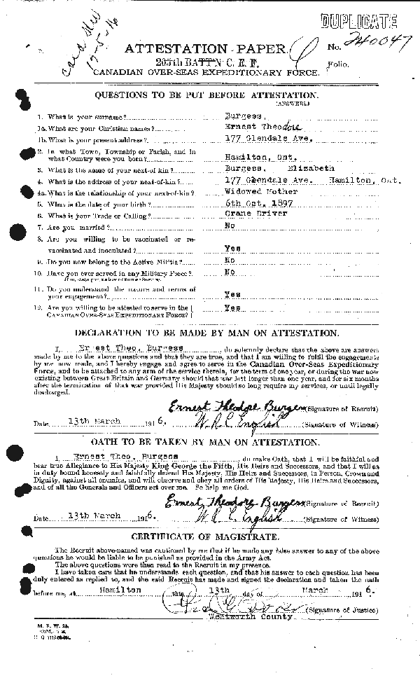 Feuille d'engagement