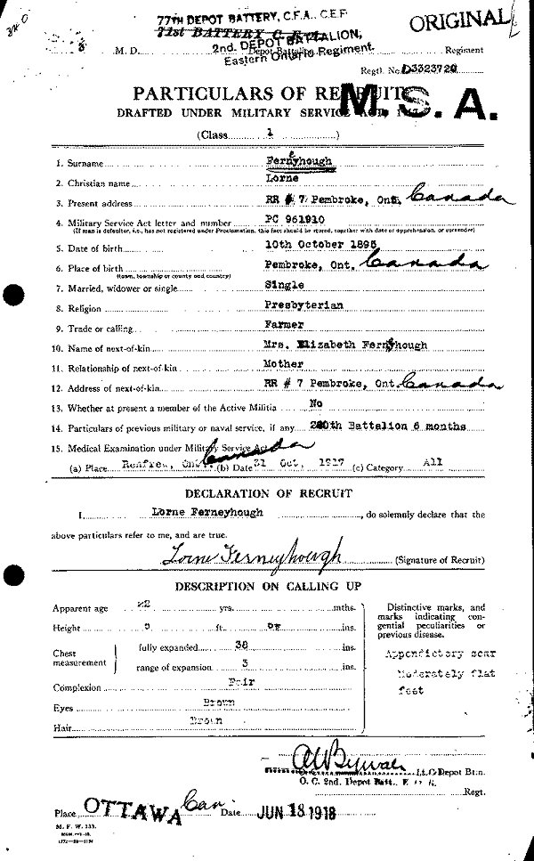 Attestation Papers 1918