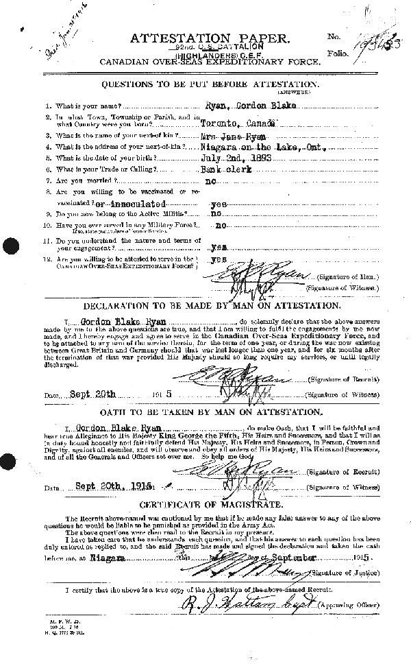 Attestation Paper (front)