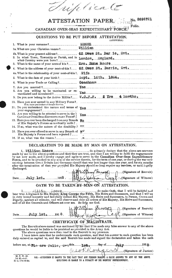 Attestation Paper (front)