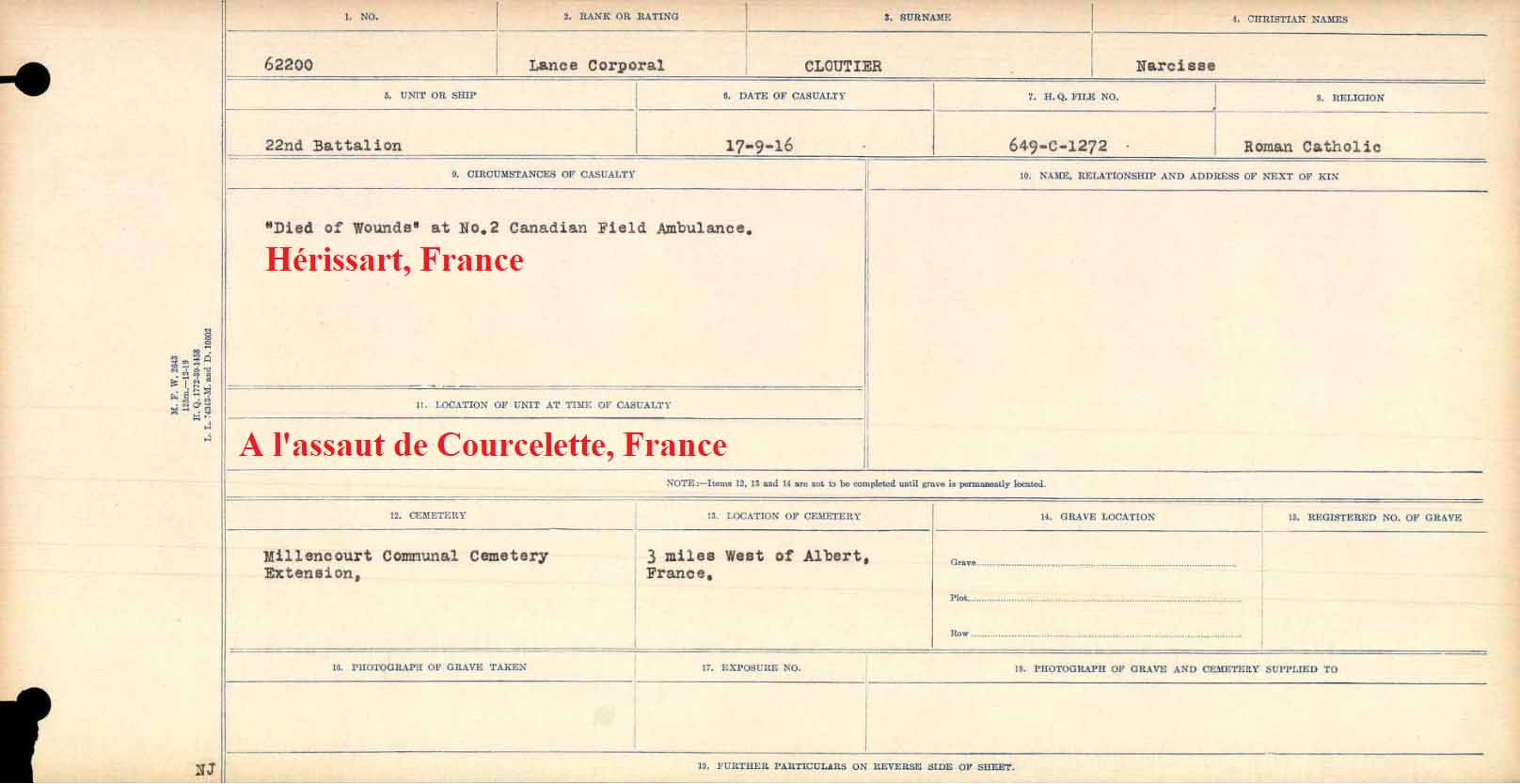 Registre des circonstances de décès