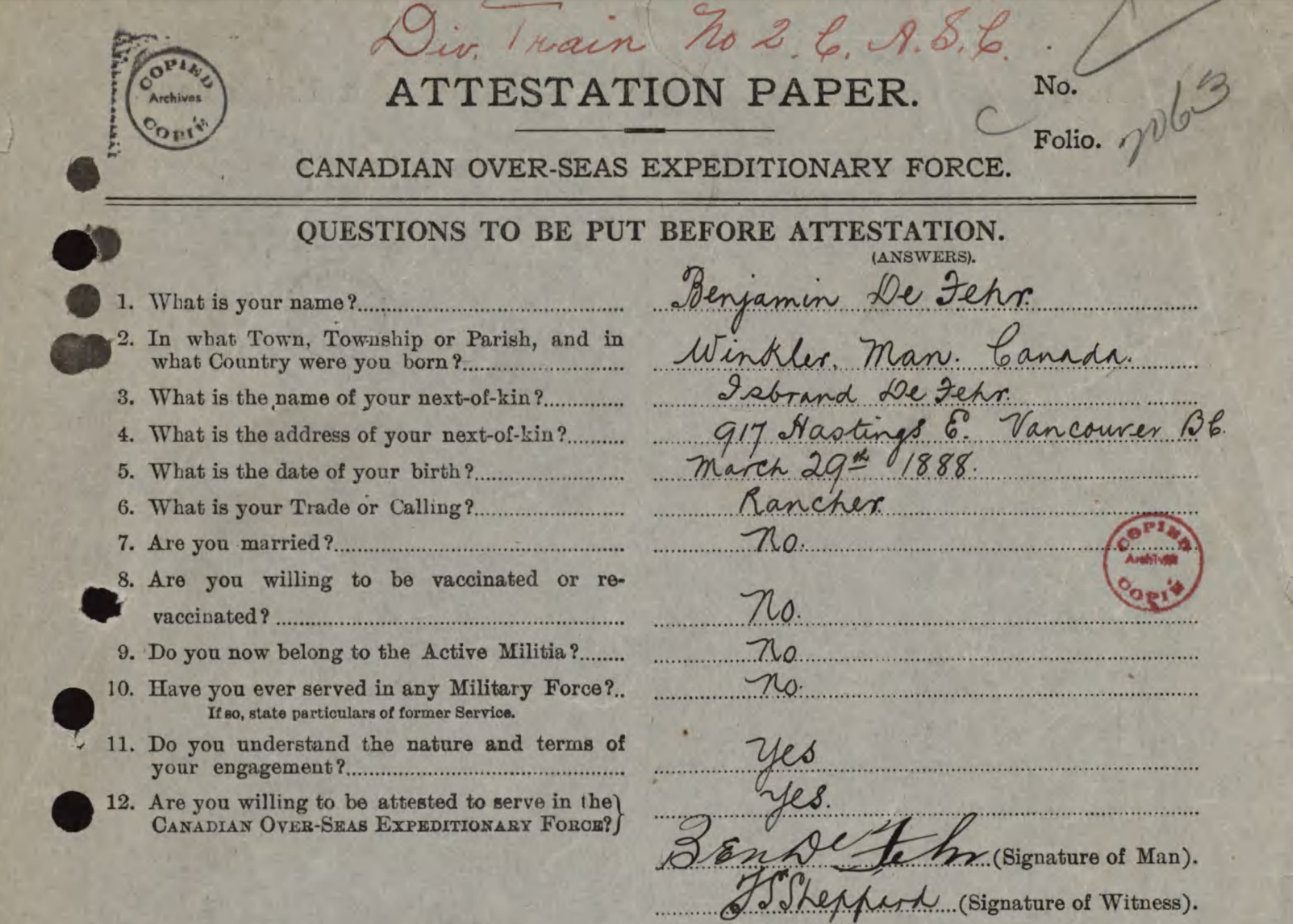 Formule d’enrôlement