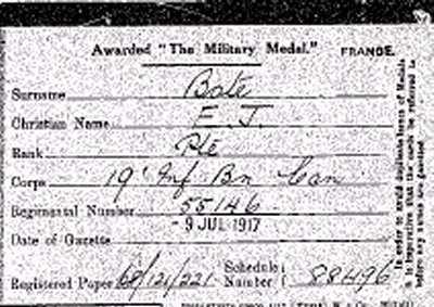 Miltary Medal Index Card