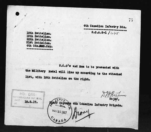 A War Diary Page taken from the Canadian War Diaries