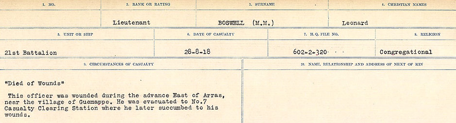 Circumstances of Death Registers, First World War