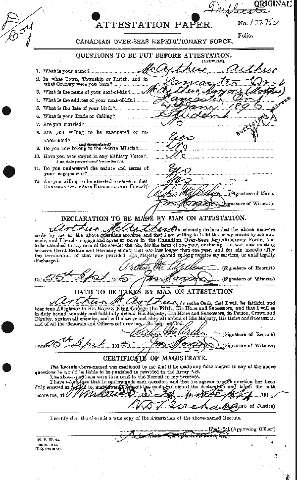 Attestation Paper (page 1)