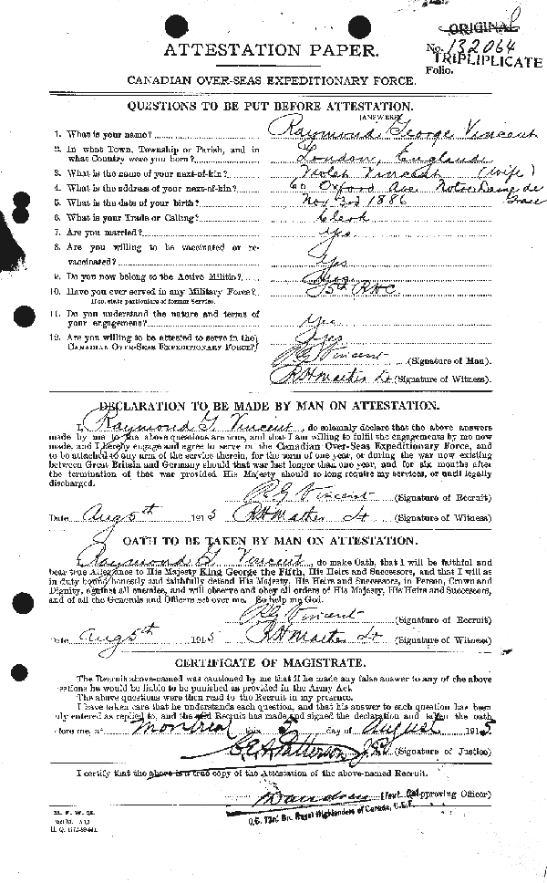 Photo of Raymond George Vincent