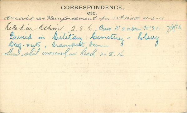 Record of Service Card (Reverse)