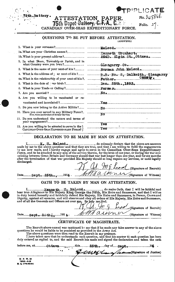 Attestation Papers (front)