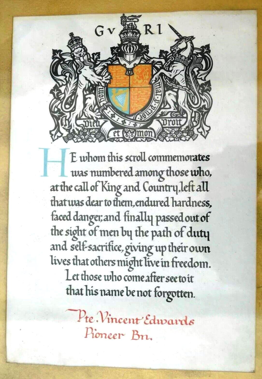 Memorial Plaque Scroll