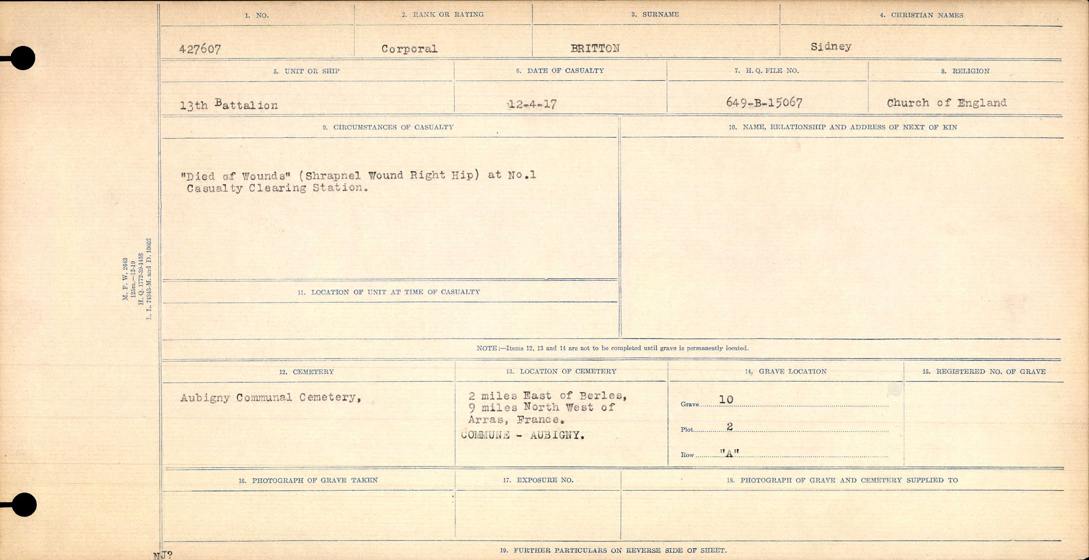 Registres de circonstances du décès