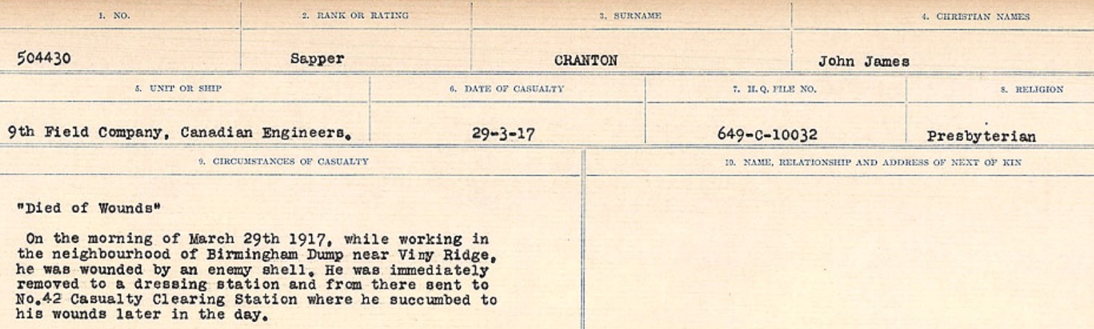 Registres de circonstances du décès